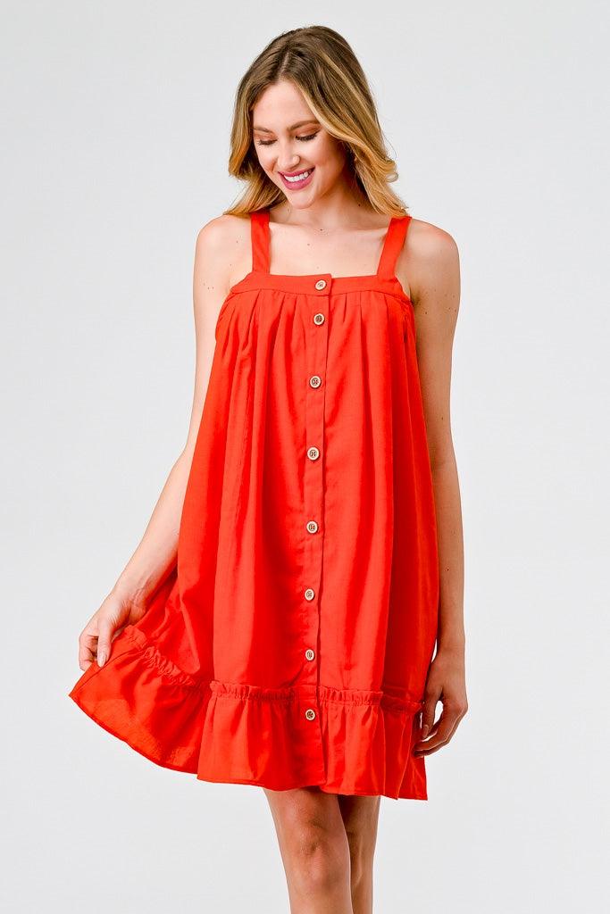 Tomato Cotton Button-Up Sleeveless Flare Hem Mini Dress /2-2-2