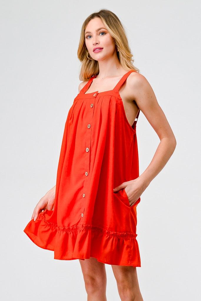 Tomato Cotton Button-Up Sleeveless Flare Hem Mini Dress /2-2-2