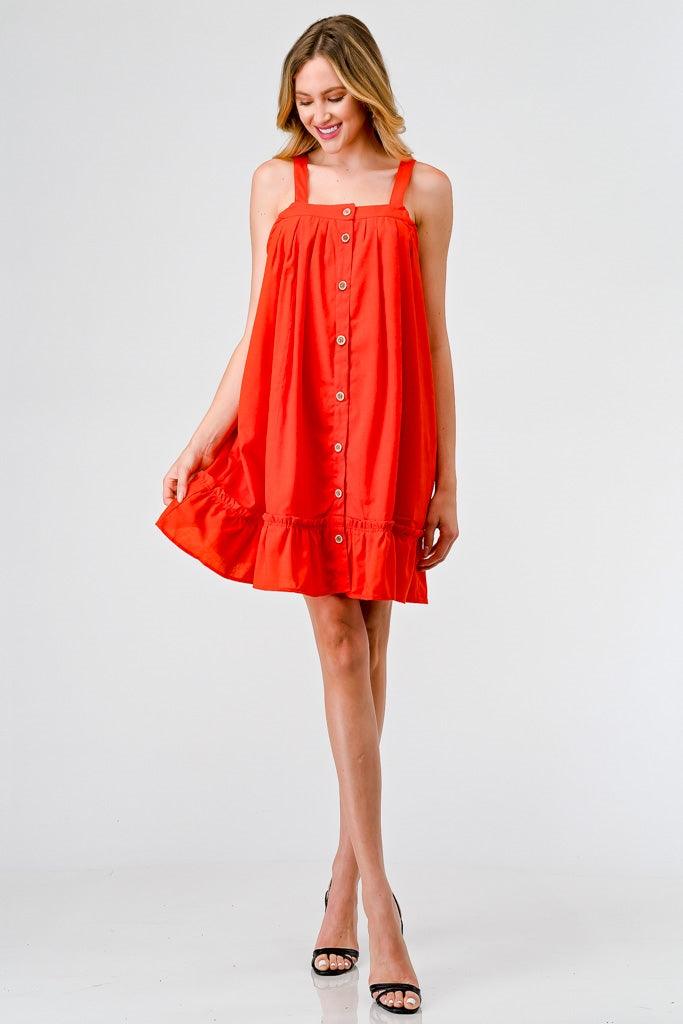 Tomato Cotton Button-Up Sleeveless Flare Hem Mini Dress /2-2-2