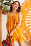 Yellow Cotton Button-Up Sleeveless Flare Hem Mini Dress /2-2-2