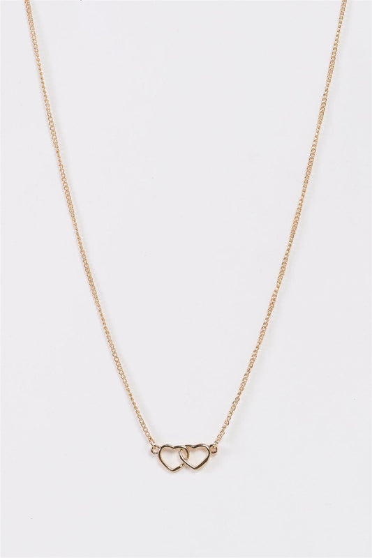 Heart To Heart Gold Delicate Interlocked Hearts Charm Necklace /3 Pieces