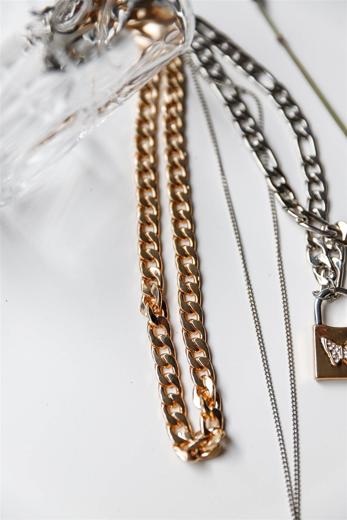 Gold Link Flat Chain Necklace /3 Pieces