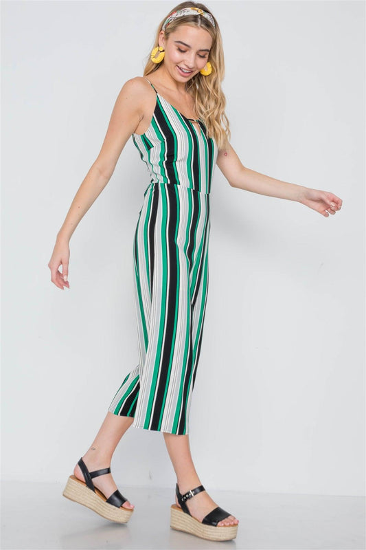 Green Stripe Cami Wide Leg Capri Jumpsuit /1-2-1