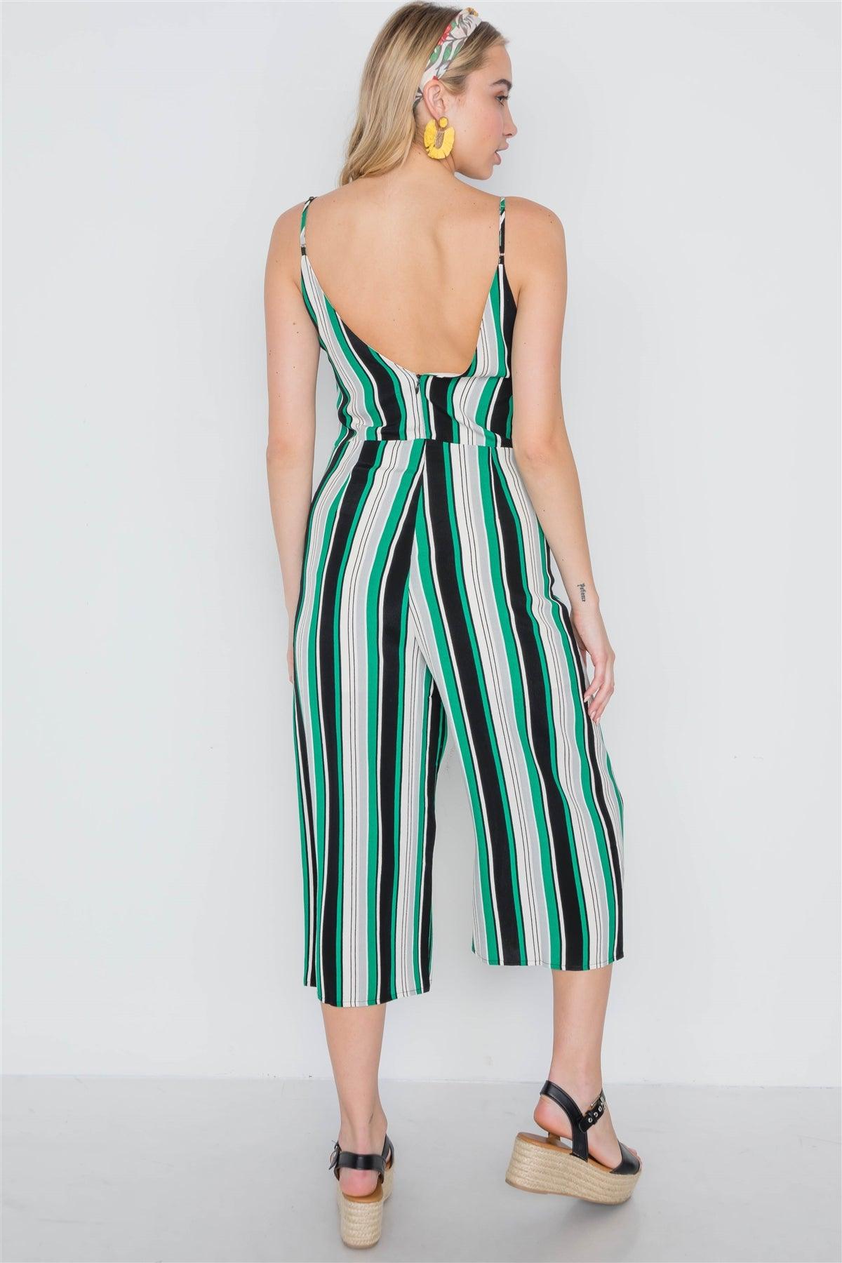 Green Stripe Cami Wide Leg Capri Jumpsuit /1-2-1