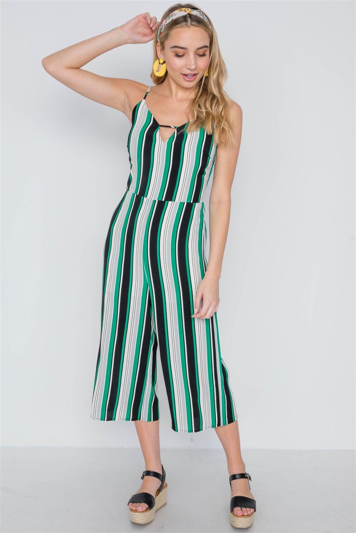 Green Stripe Cami Wide Leg Capri Jumpsuit /1-2-1