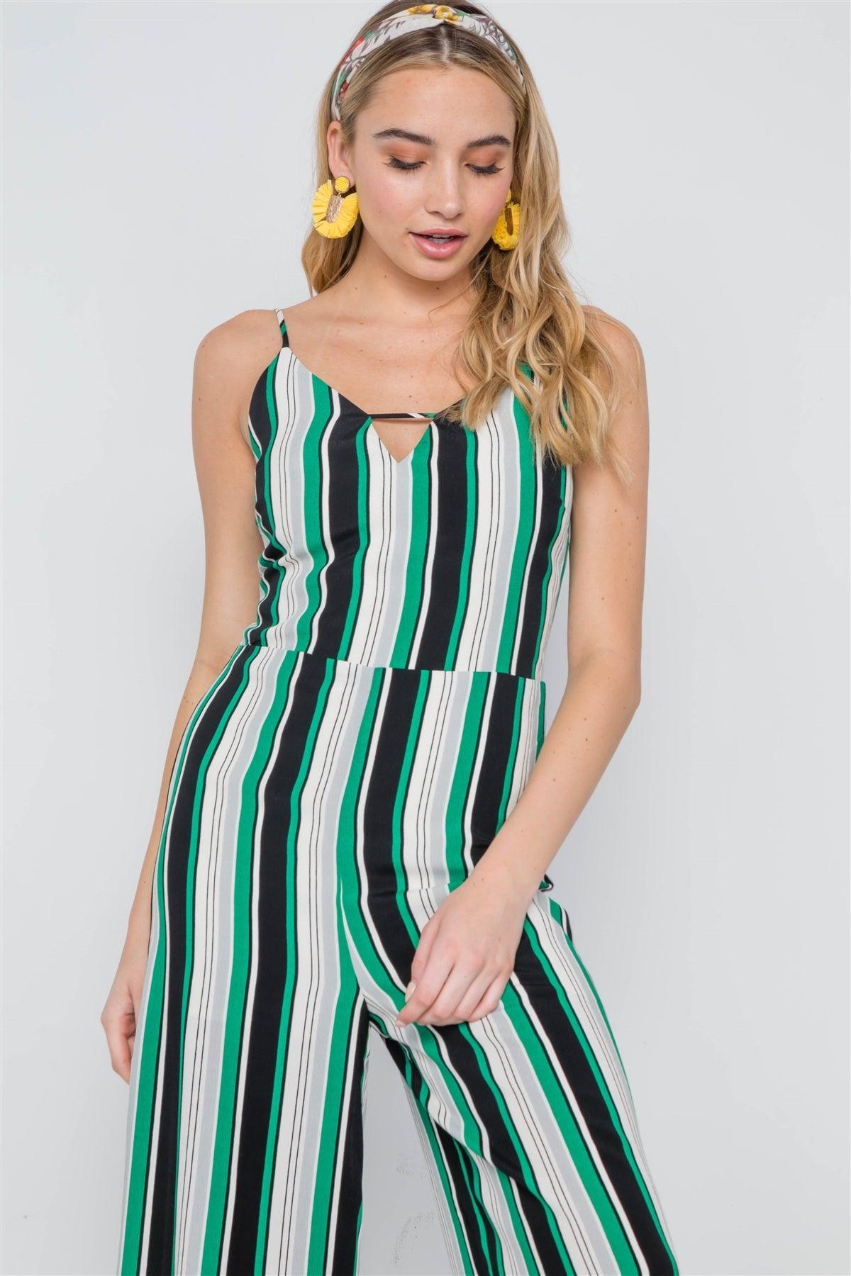 Green Stripe Cami Wide Leg Capri Jumpsuit /1-2-1