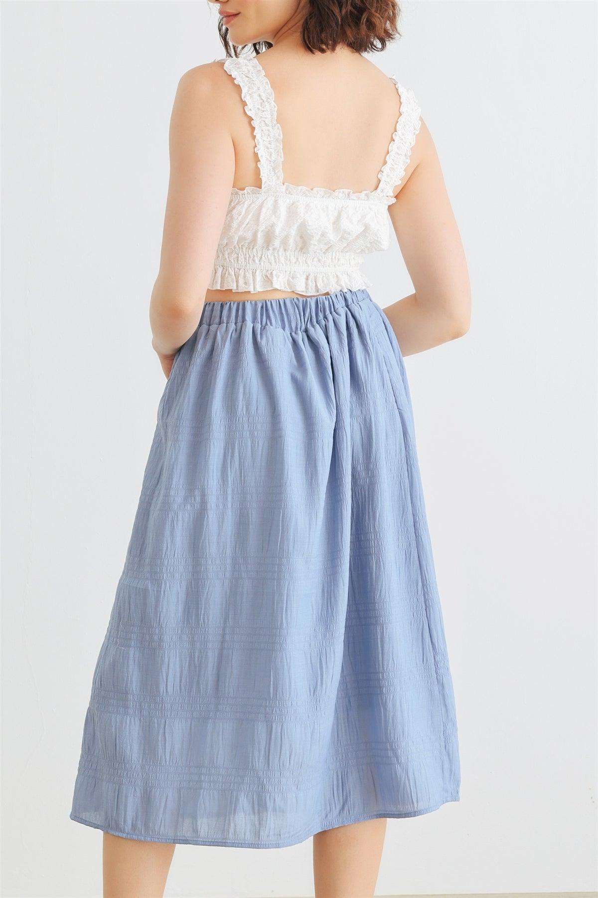 Denim Blue High Waist Front Button Midi Skirt /1-2-2