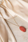 Gold Peach Red Sparkling Druzy Stone Pendant Necklace /6 pieces