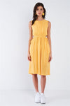 Yellow Boho Print Chic Adjustable Side Cut Midi Dress /2-2-2