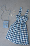 Blue Plaid Stripe Cut Out Back Bow Midi Sundress /2-2-2