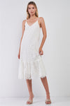 White Lace Embroidery V-Neck Sleeveless Midi Dress /1-1-2