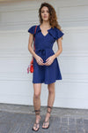 Navy Cotton Blend Flare Back Self-Tie Cape Belted Mini Dress /2-1-2-1