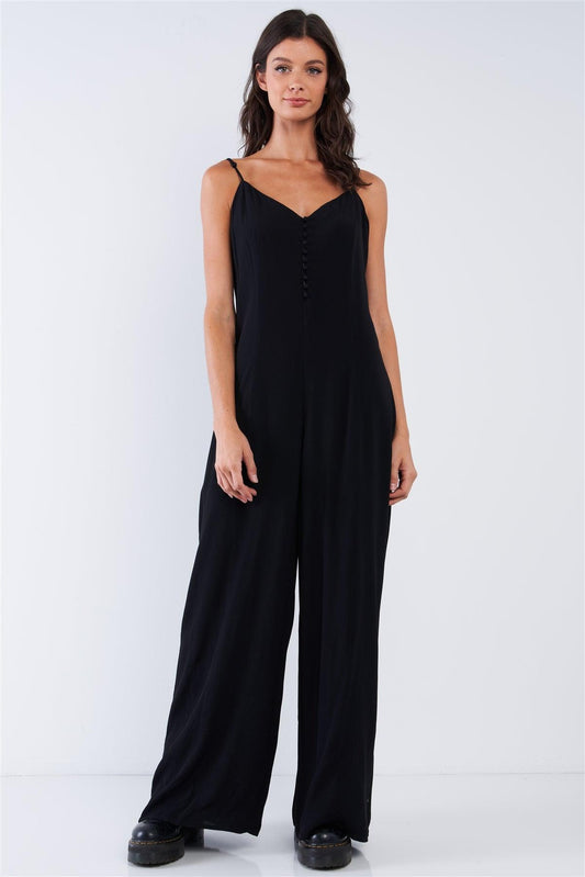 Silk Lined Adjustable Cami Strap V-Neck Button Up Jumpsuit /1-2-2-1