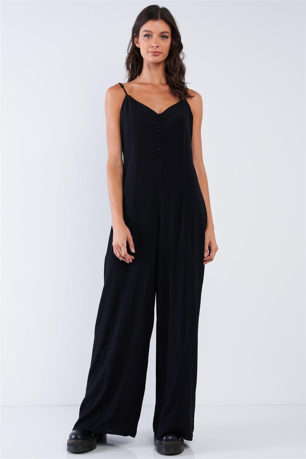 Silk Lined Adjustable Cami Strap V-Neck Button Up Jumpsuit /2-4