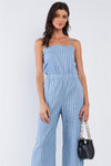 Vacation Vibe Blue And White Striped Sleeveless Stretchy Waistline Smock Back Detail Wide Leg Jumpsuit /1-1-2-1