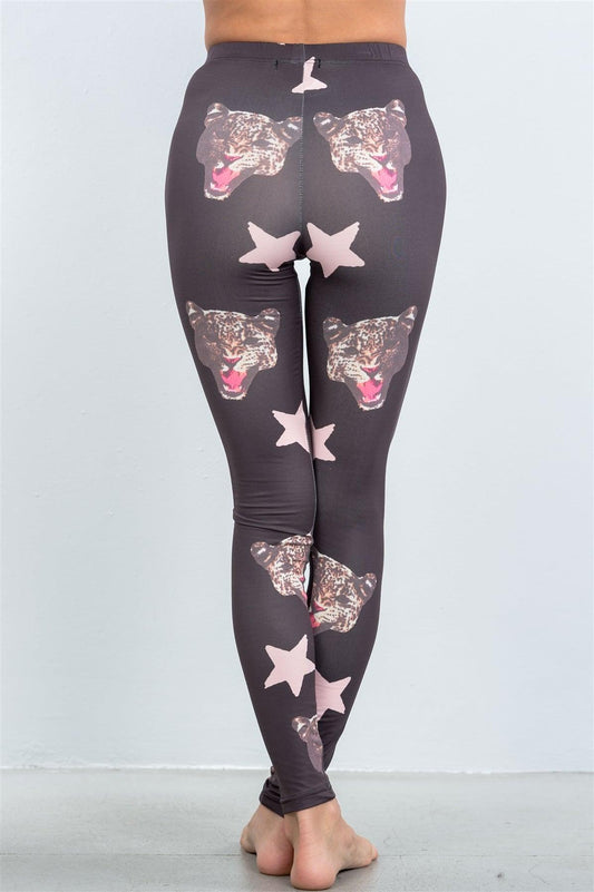 Brown Mix Star Printed Active Leggings /2-2-2