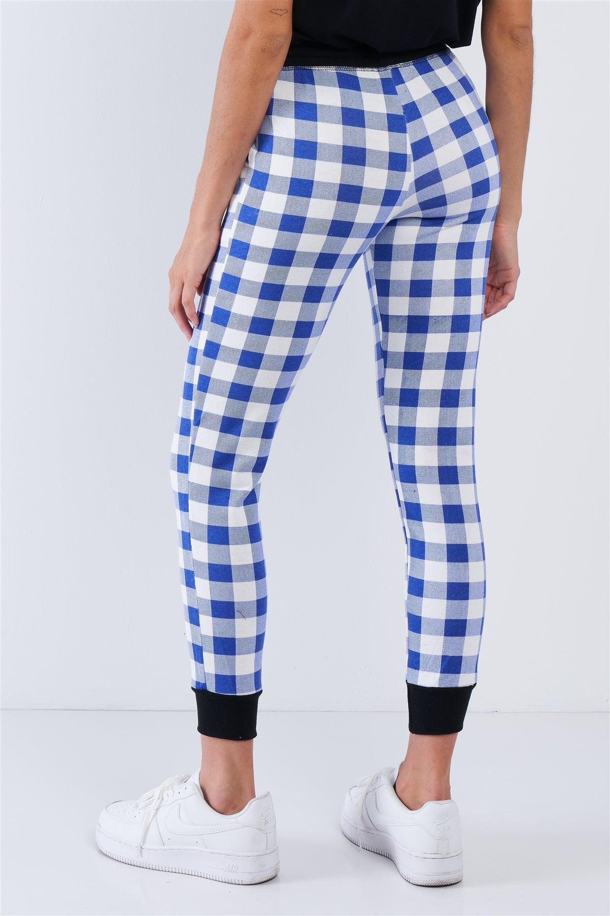 Blue And White Checkered Fitted Jogger Sweat Pants /2-2-2