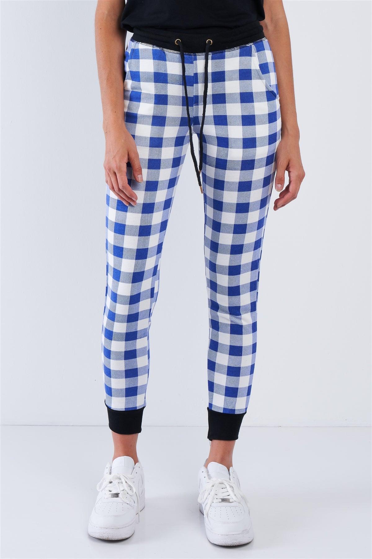 Blue And White Checkered Fitted Jogger Sweat Pants /2-2-2