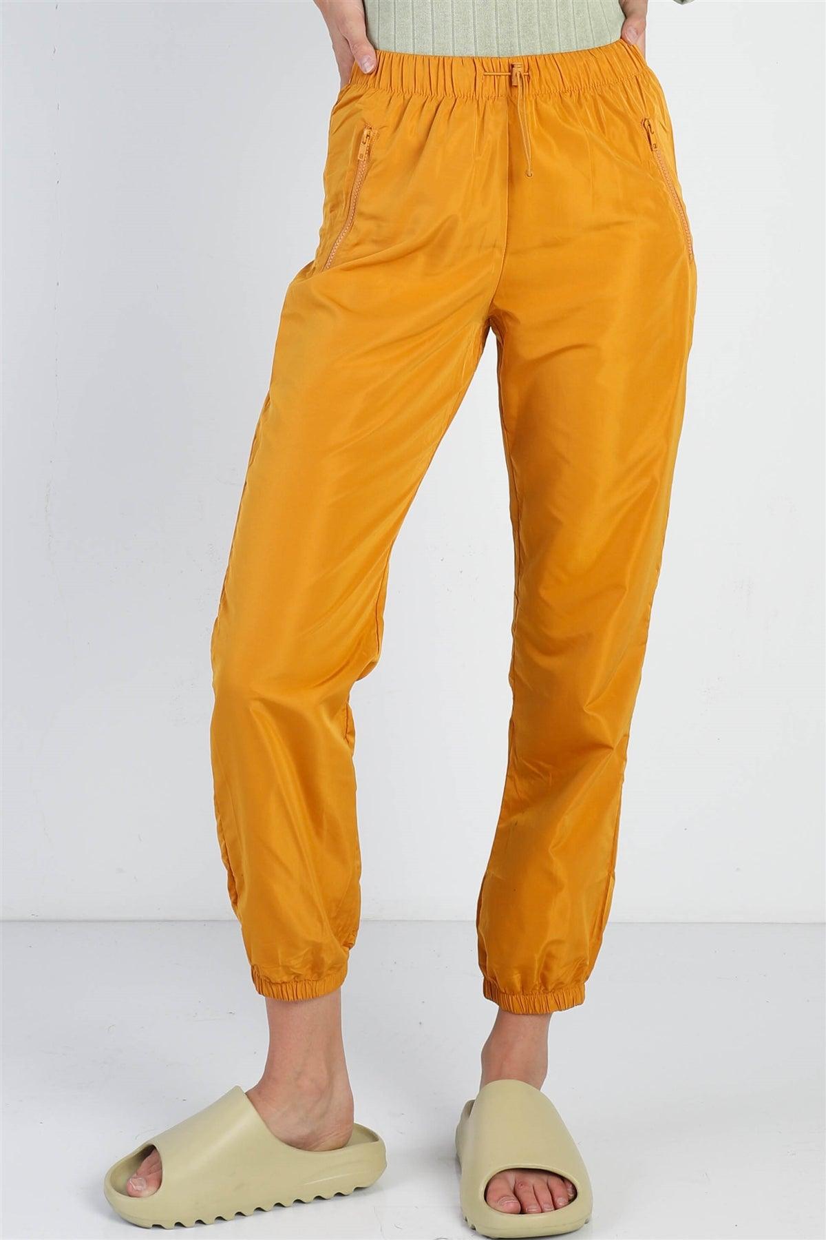 Mustard Glossy High Waist Cargo Jogger Pants /2-2-2