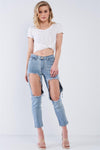 High Waisted Blue Denim Distress Cut Out Jeans