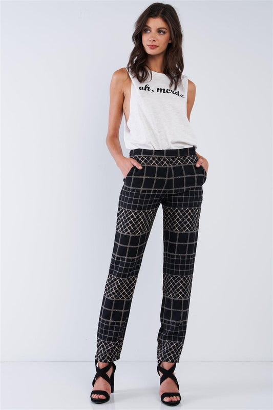 Black Tan Printed Relaxed Fit Slack Pant /2-2-2-1