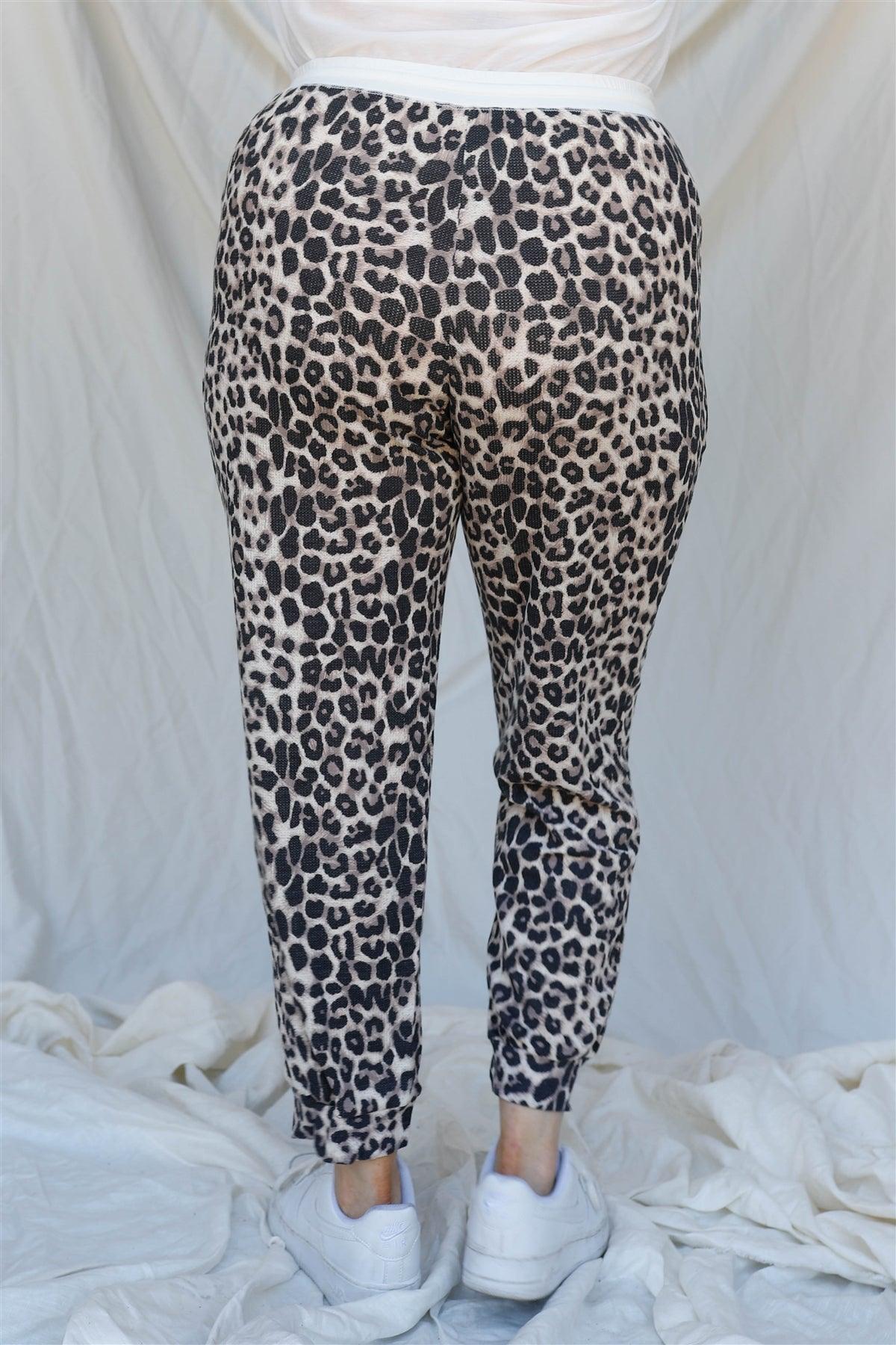 Junior Plus Brown Leopard Print Two Pocket Joggers Pants /2-1-1