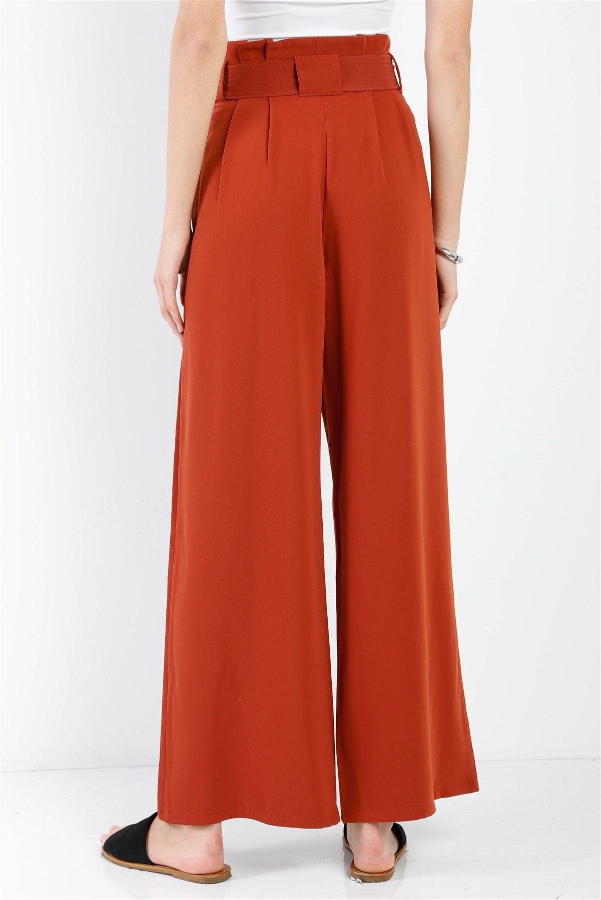 Rust Fold Pleated Belted Wide Leg Full Length Pants /1-2-2-1