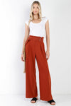 Rust Fold Pleated Belted Wide Leg Full Length Pants /3-3