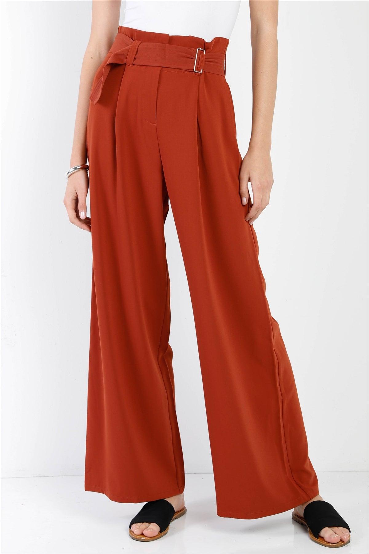 Rust Fold Pleated Belted Wide Leg Full Length Pants /3-3