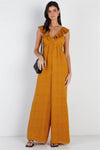 Mustard & White Polka Dot Back Lace Up Detail Jumpsuit /1-2-2-1