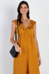 Mustard & White Polka Dot Back Lace Up Detail Jumpsuit /1-3-1-1