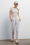 Beige High Waist Cuffed Hem Pants /1-1-1