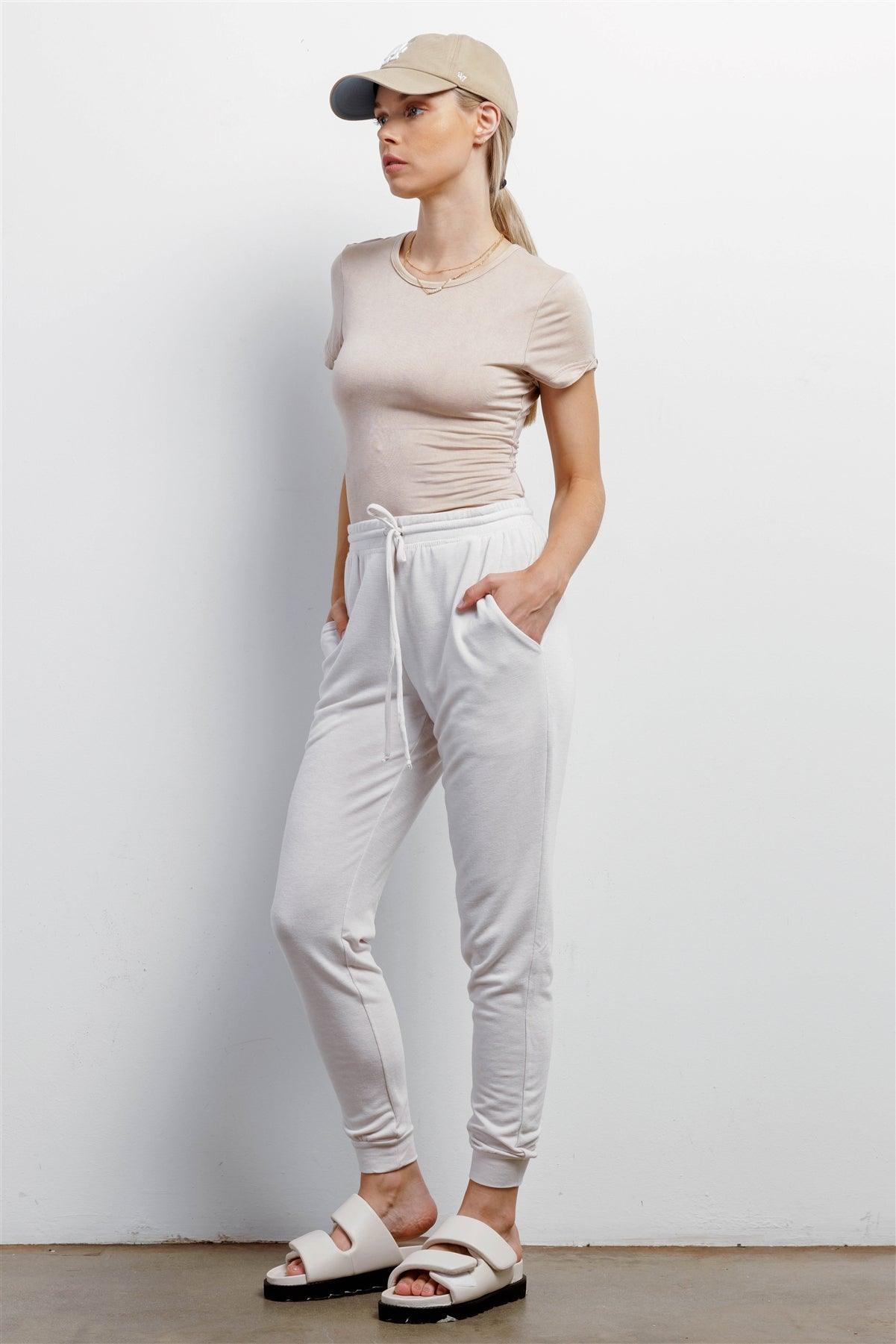 Beige High Waist Cuffed Hem Pants /1-1-1