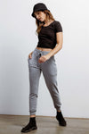 Dark Grey High Waist Cuffed Hem Pants /1-1-1