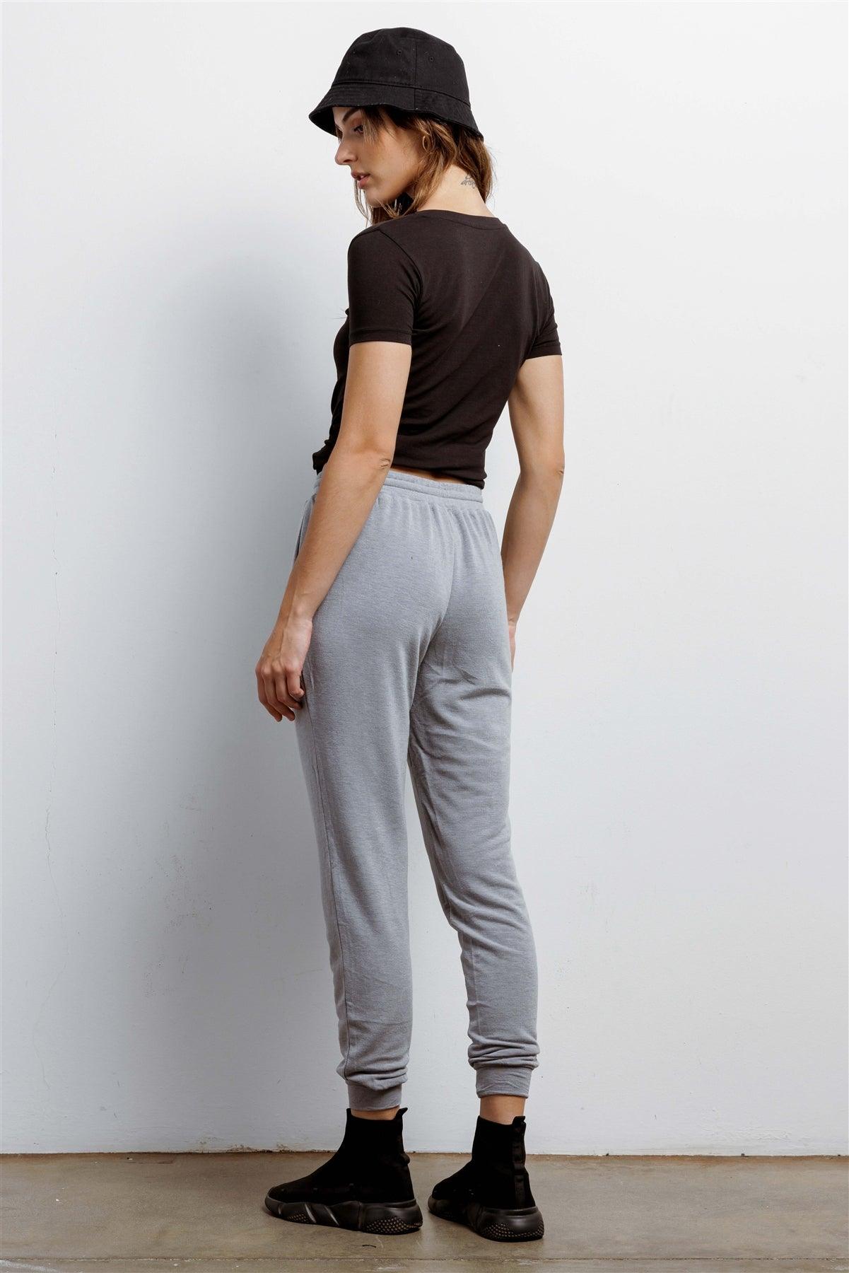 Dark Grey High Waist Cuffed Hem Pants /1-1-1