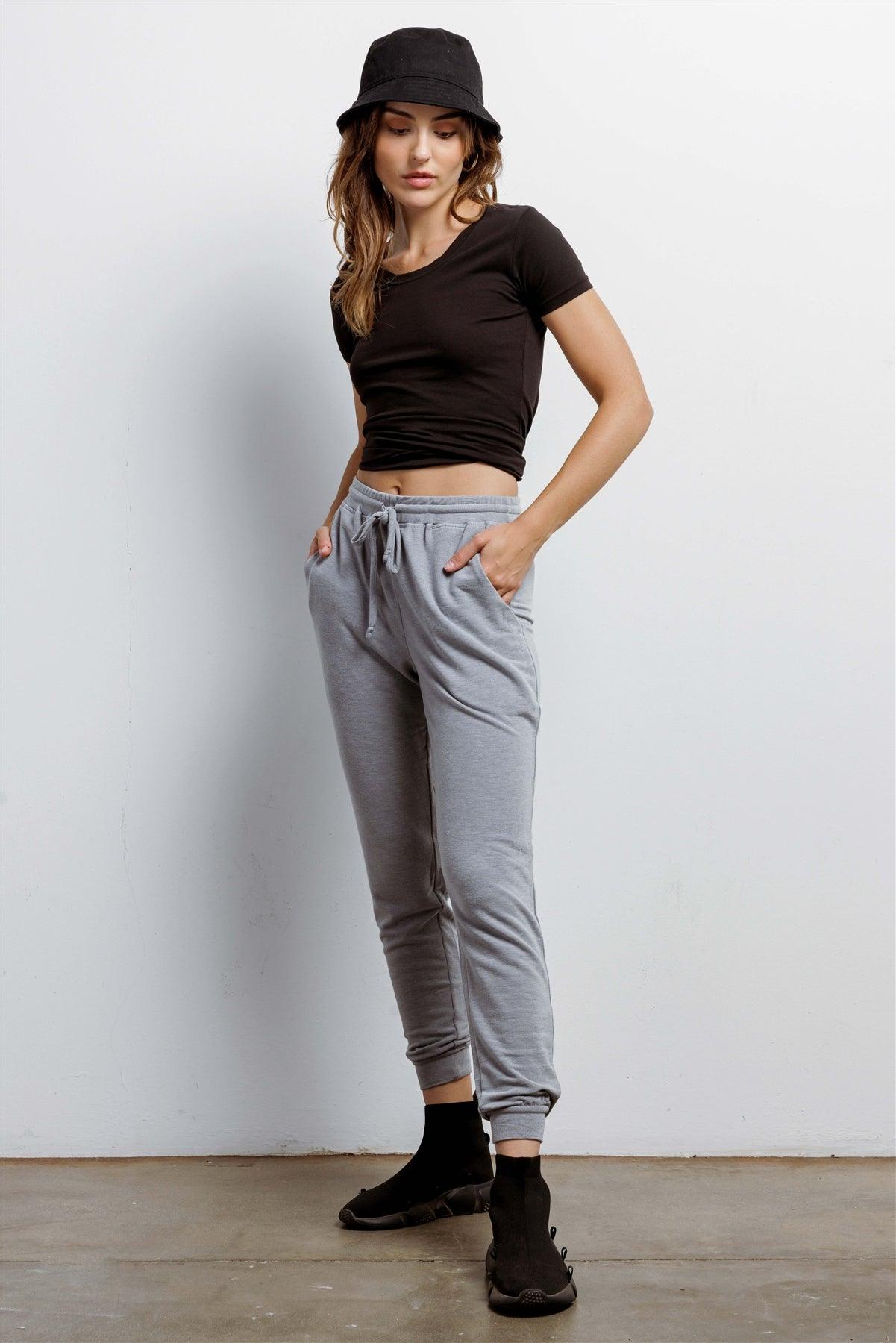 Dark Grey High Waist Cuffed Hem Pants /1-1-1