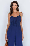 Navy Self-Tie Detail Smocked Back Sleeveless Jumpsuit /3-2-1