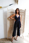 Navy Velvet Glitter Polka Dot Self-Tie Wrapped Jumpsuit /1-2-2