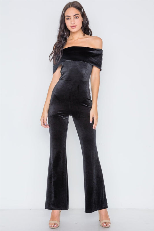 Black Off-The-Shoulder Bodycon Evening Jumpsuit /2-2-2