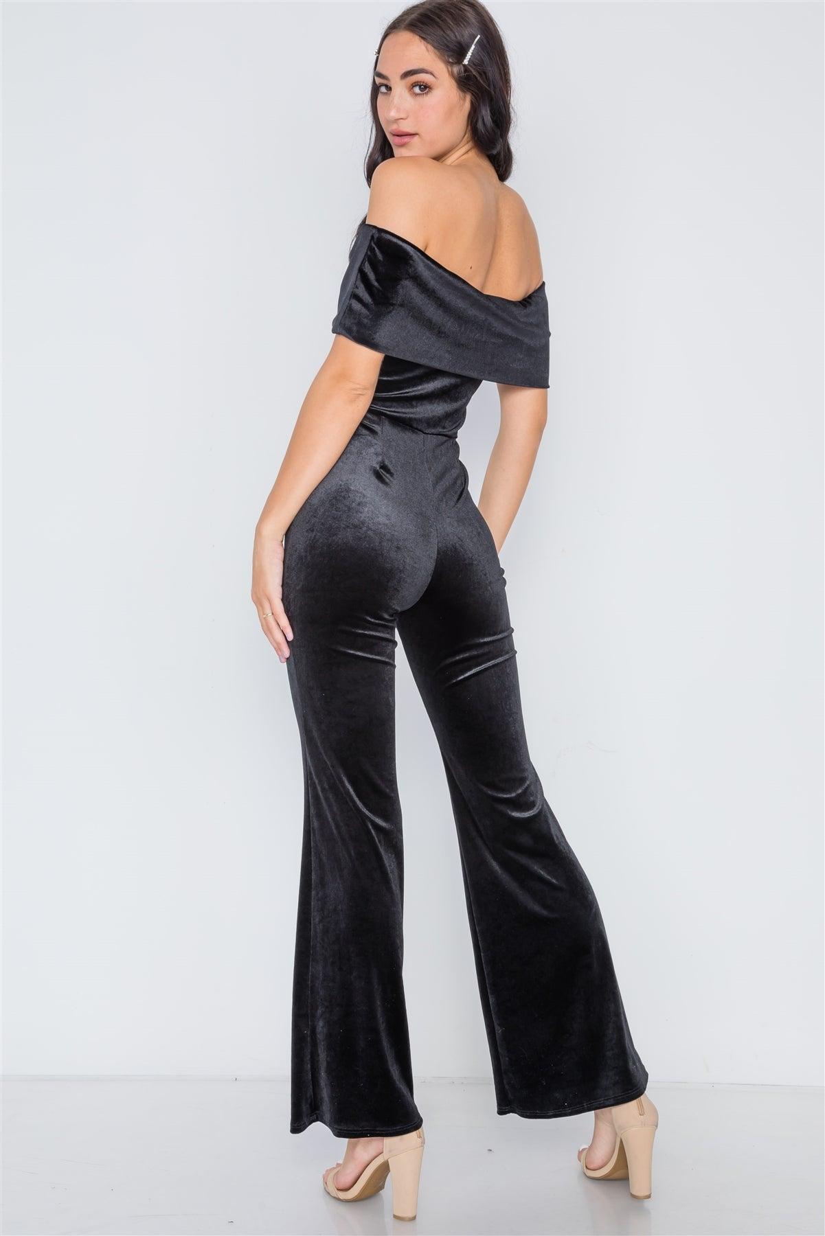 Black Off-The-Shoulder Bodycon Evening Jumpsuit /2-2-2