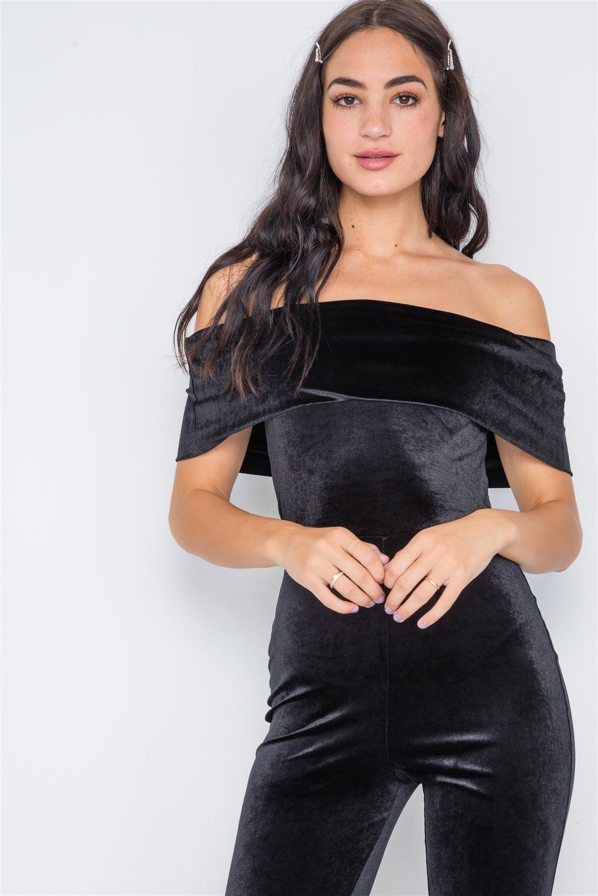 Black Off-The-Shoulder Bodycon Evening Jumpsuit /2-2-2