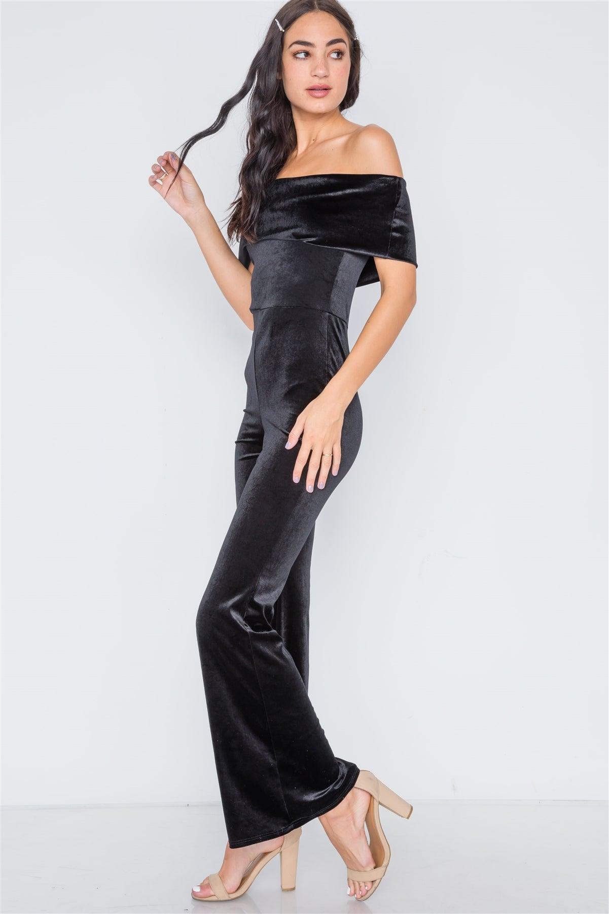 Black Off-The-Shoulder Bodycon Evening Jumpsuit /2-2-2