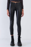 Black Vegan Leather High Waisted Slim Fit Front Zipper Detail Pants /2-2-2