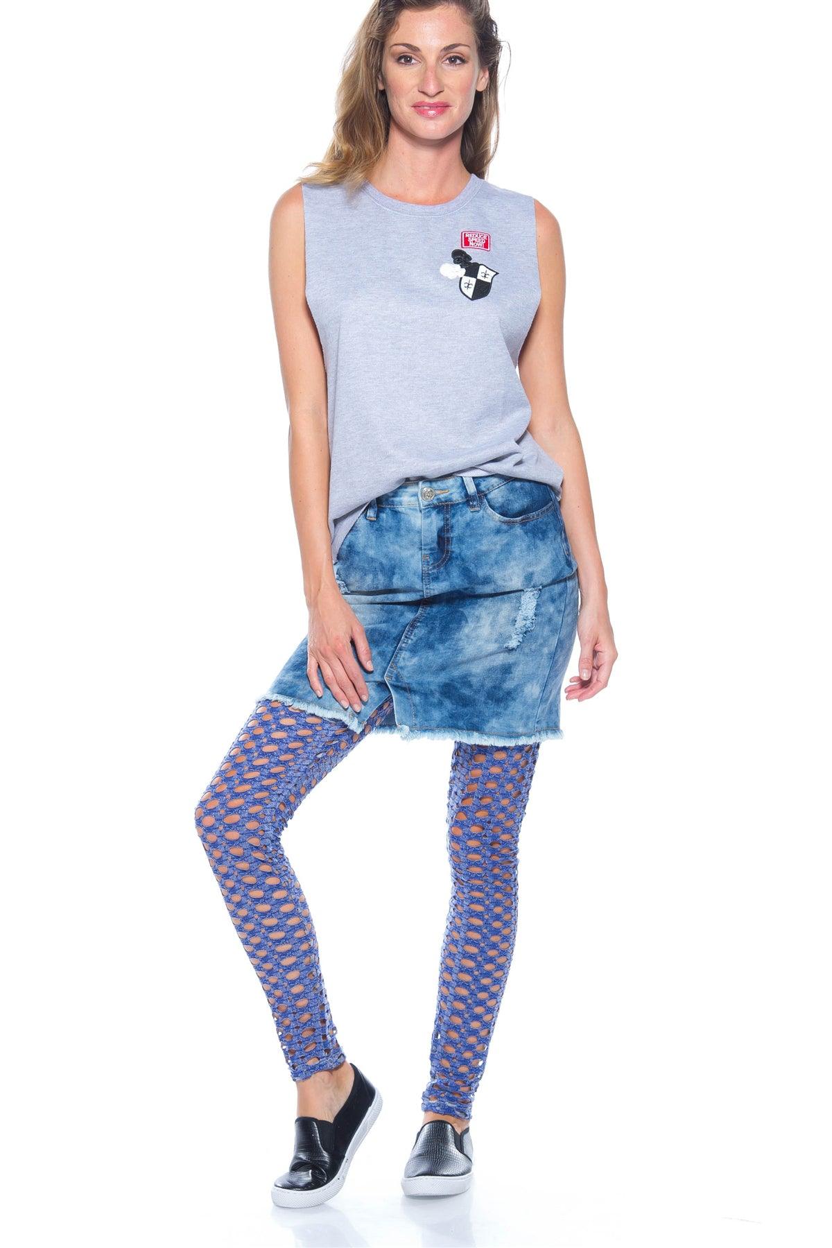 Underlay Cutout Holes Leggings Blue /2-2-2