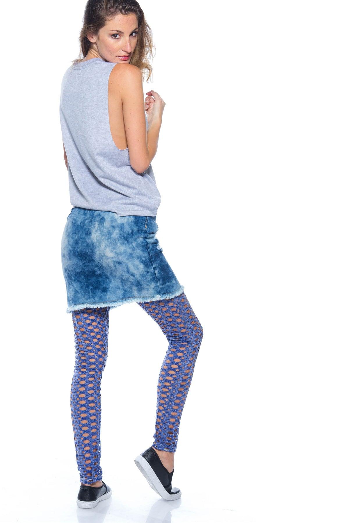 Underlay Cutout Holes Leggings Blue /2-2-2