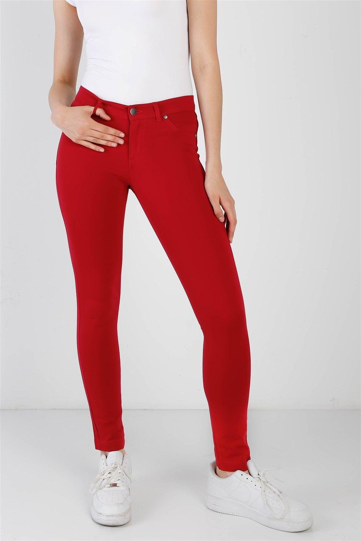 Dark Red Mid Rise Skinny Pants /2-2-2