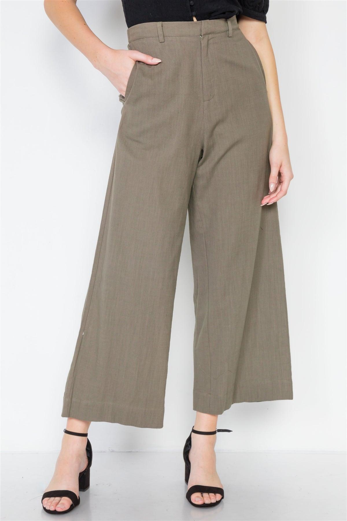 Khaki Olive High-Waist Wide Leg Pants /2-2-2