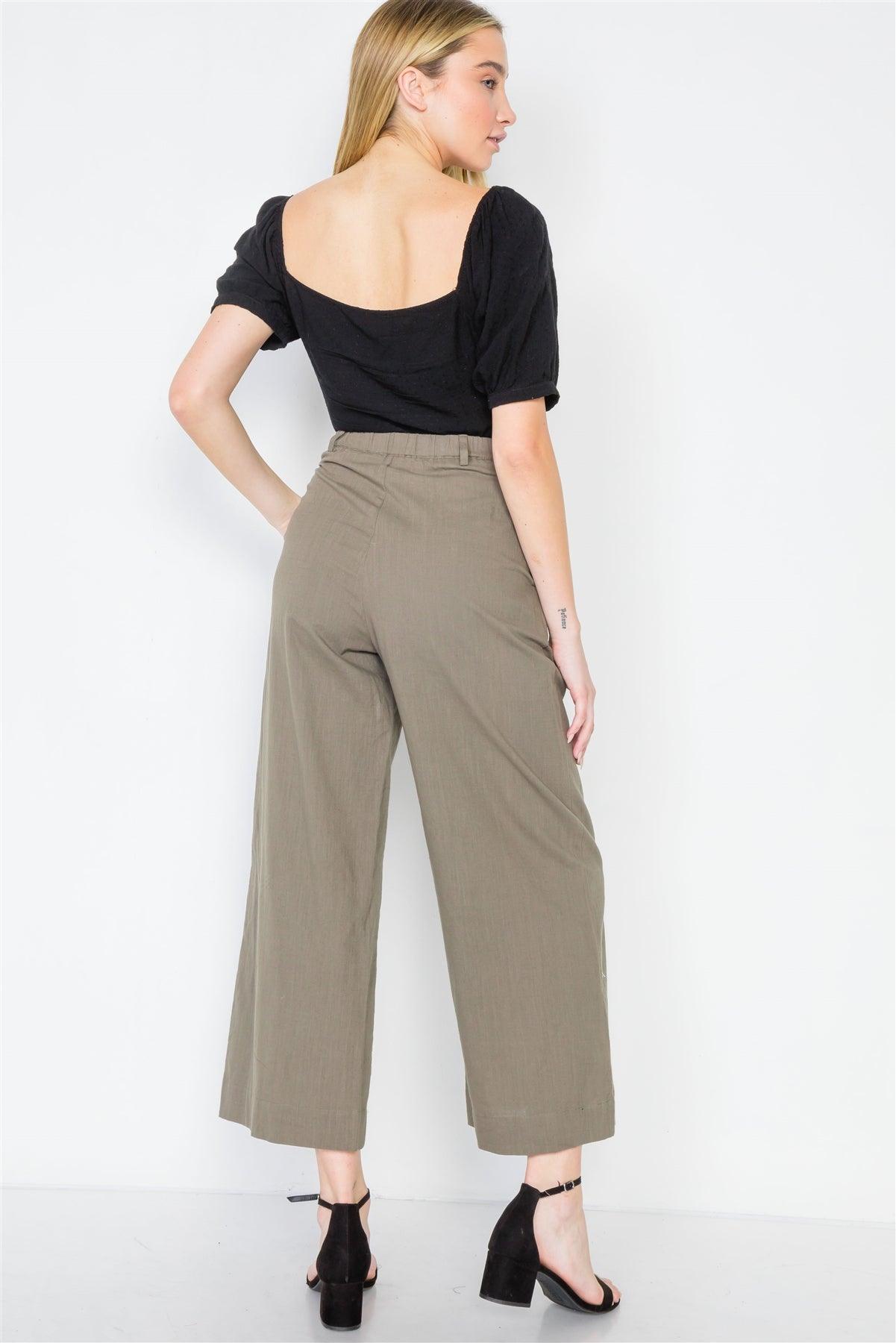 Khaki Olive High-Waist Wide Leg Pants /2-2-2