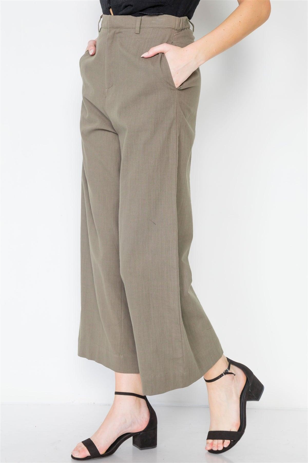 Khaki Olive High-Waist Wide Leg Pants /2-2-2