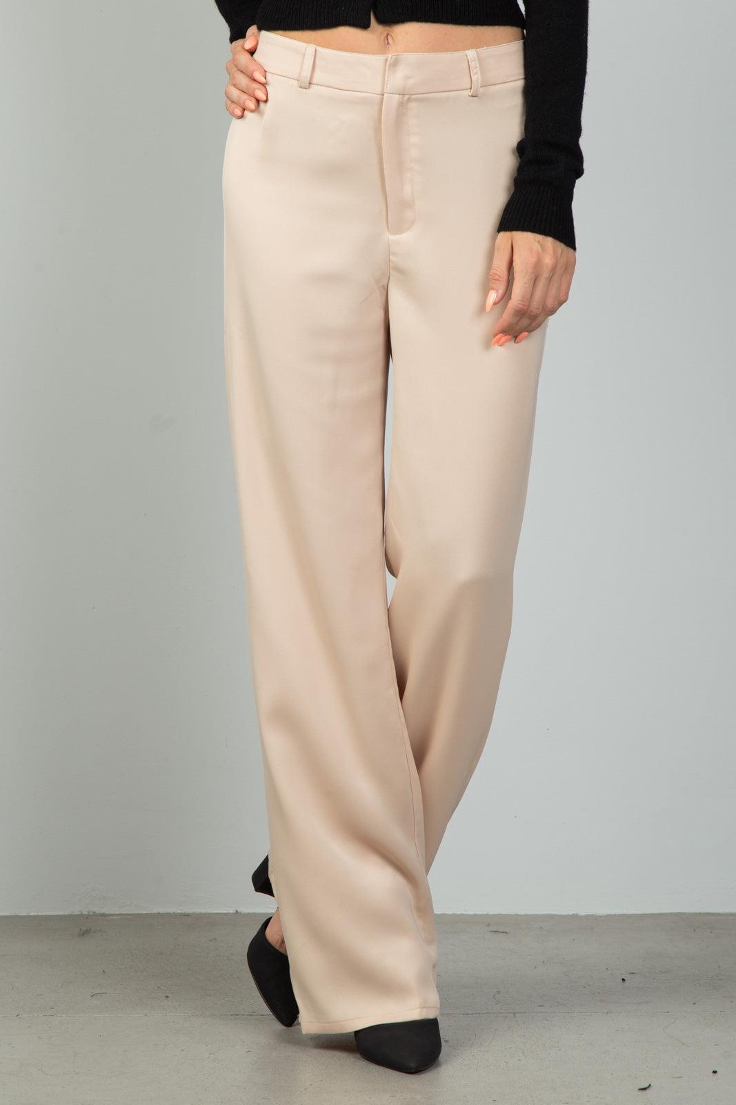 Beige Mid-Rise Wide Leg Pants /1-2-1